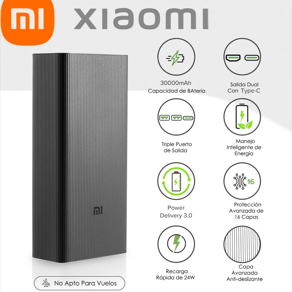 Xiaomi Power bank Cargador Portatil 30000mah 18w Boost Pro Negro
