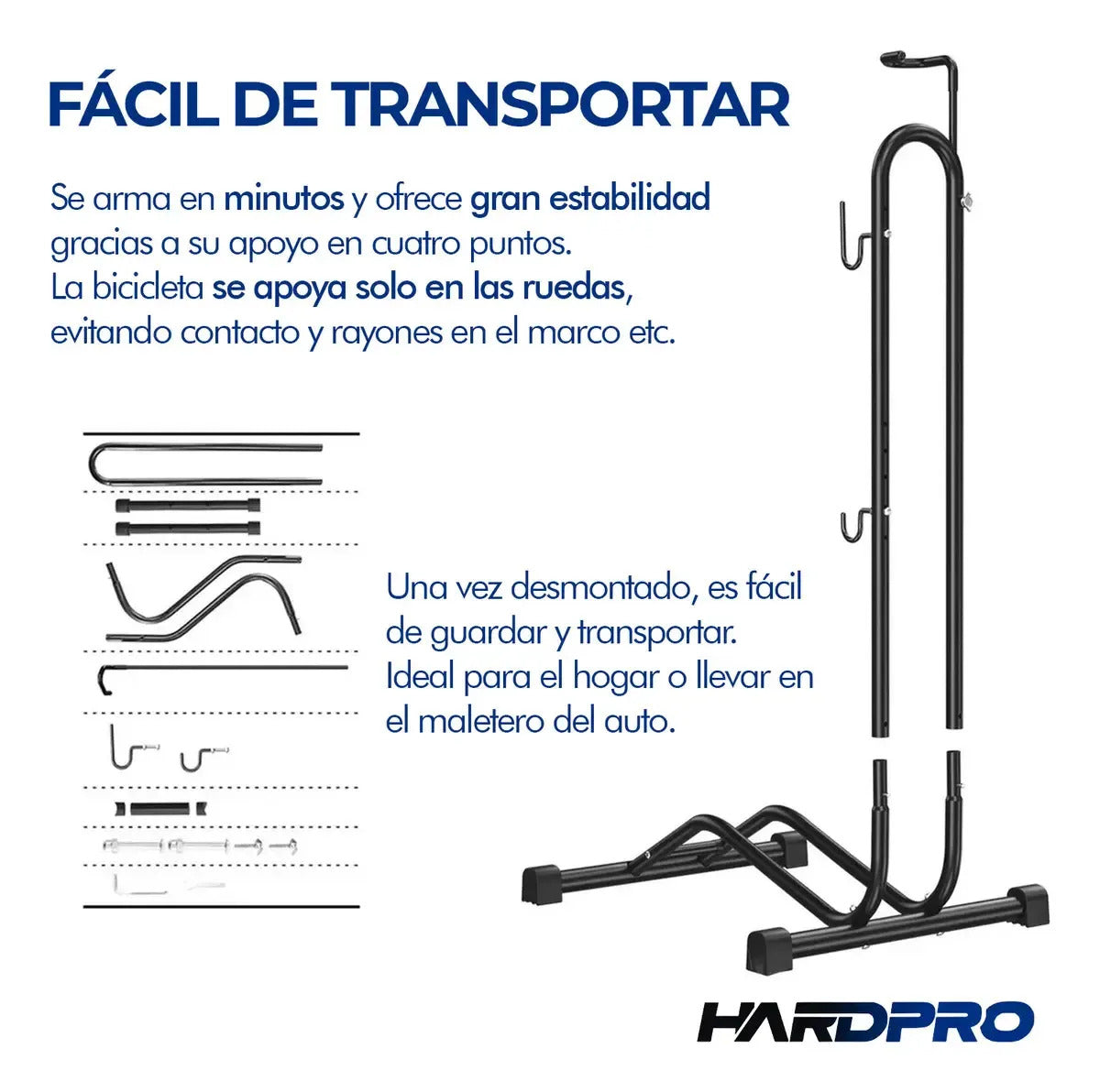 Soporte Bicicleta Quick Vertical y Horizontal Acero Negro 24 a 27.5 Pulgadas