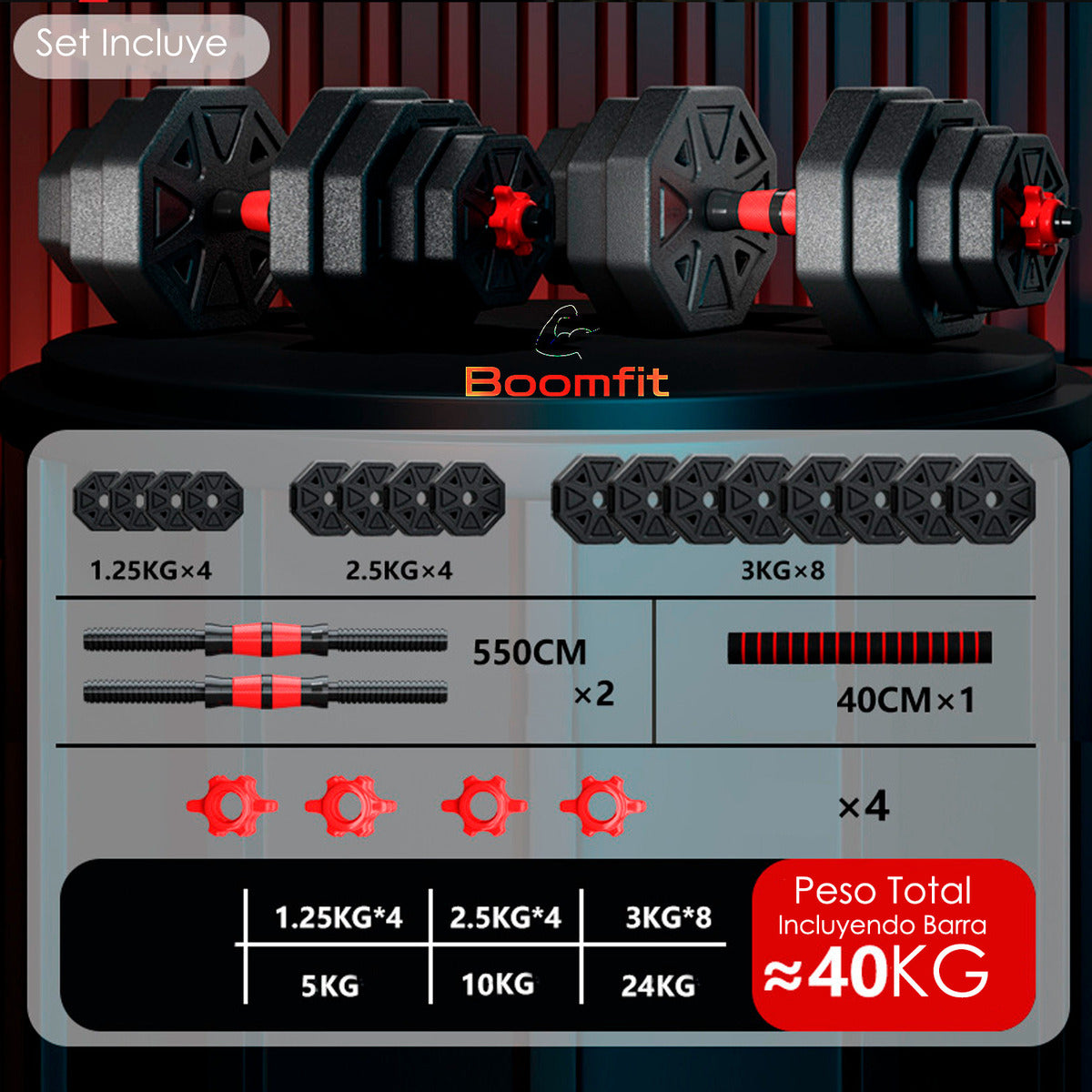 Set De Mancuernas Ajustables De 40kg Unibles Fitness
