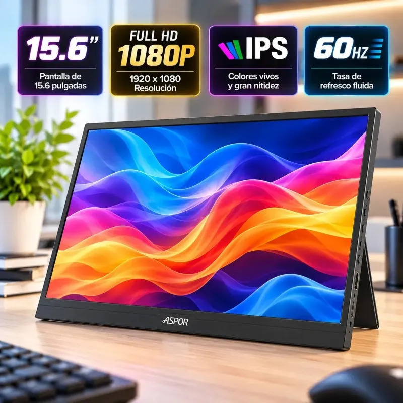 Monitor De 60hz Portatil Inalambrico 15.6 Pulgadas Full Hd
