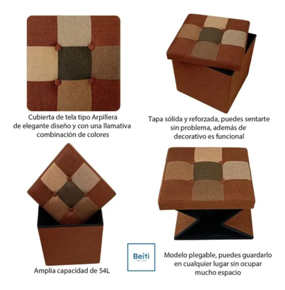 Puff Baúl Plegable Organizador38x38 Tela mix