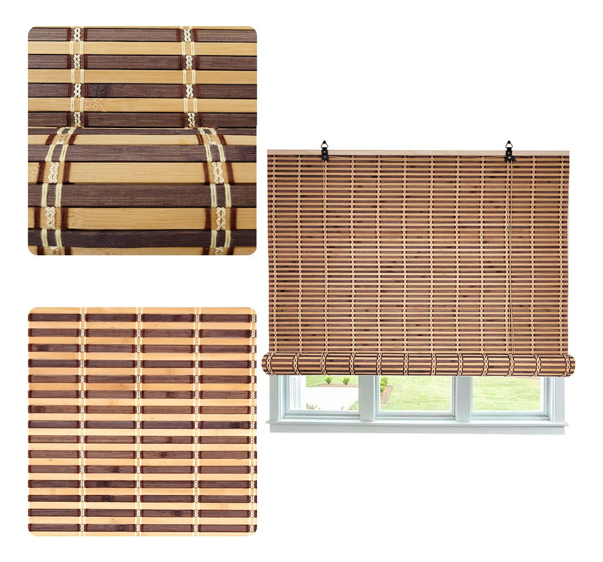 Cortina De Bambú Persiana Roller Bicolor 120x150cm Con Diseños