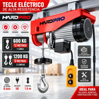 Tecle Electrico De Levante 1200kg De 12 Metros Cable Acero De 1850w Control Remoto