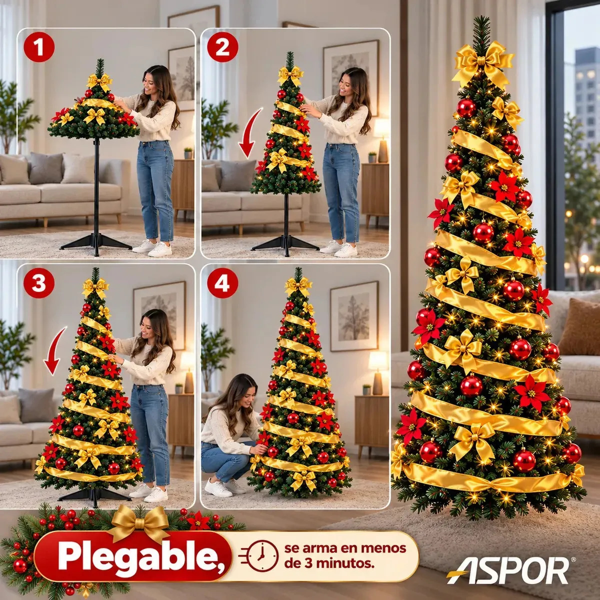 Árbol De Navidad Con Luces Y Adornos 1,8m Con Armado Facil