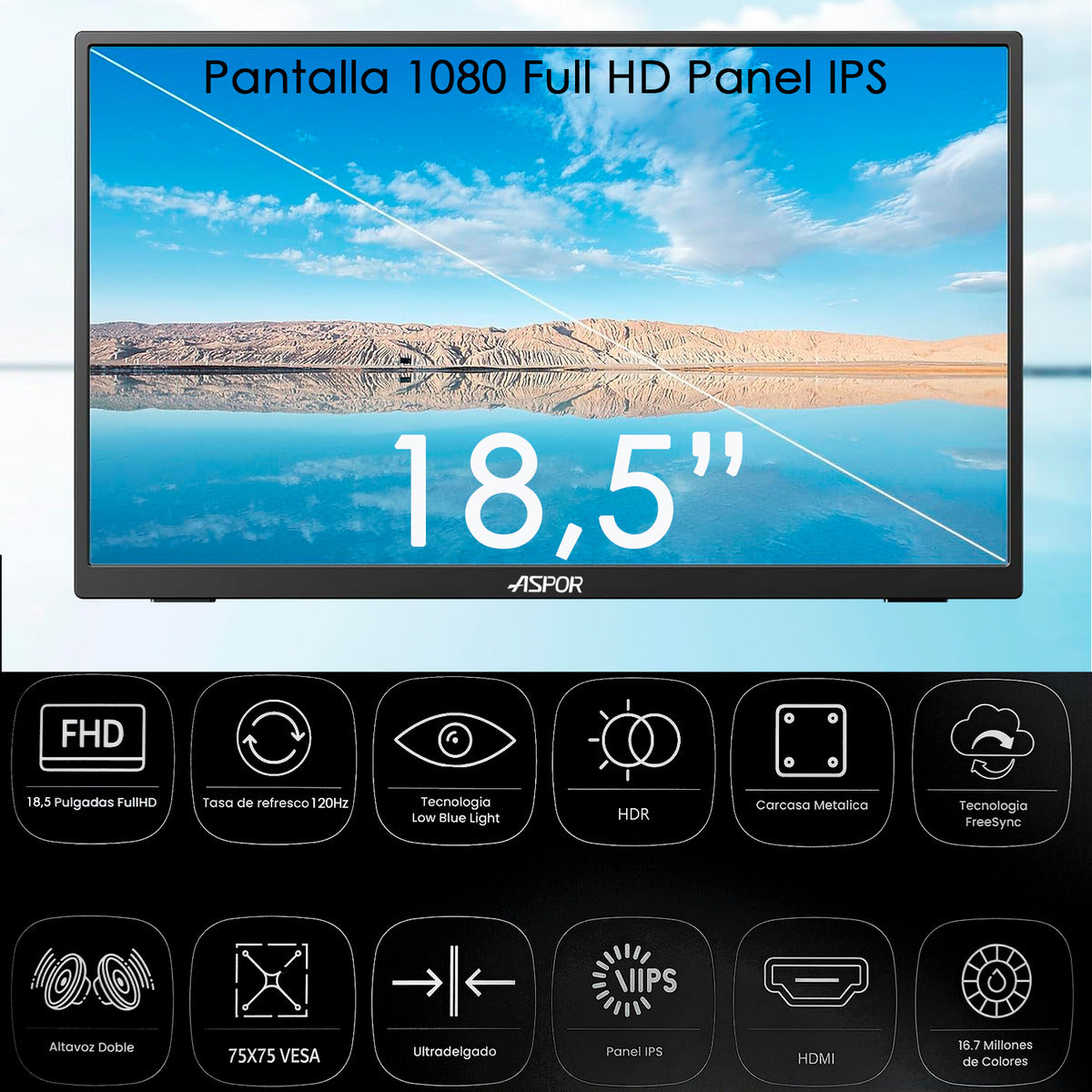 Monitor Portatil 18.5 Pulgadas 120hz Full Hd Con Parlante Y Case Negro