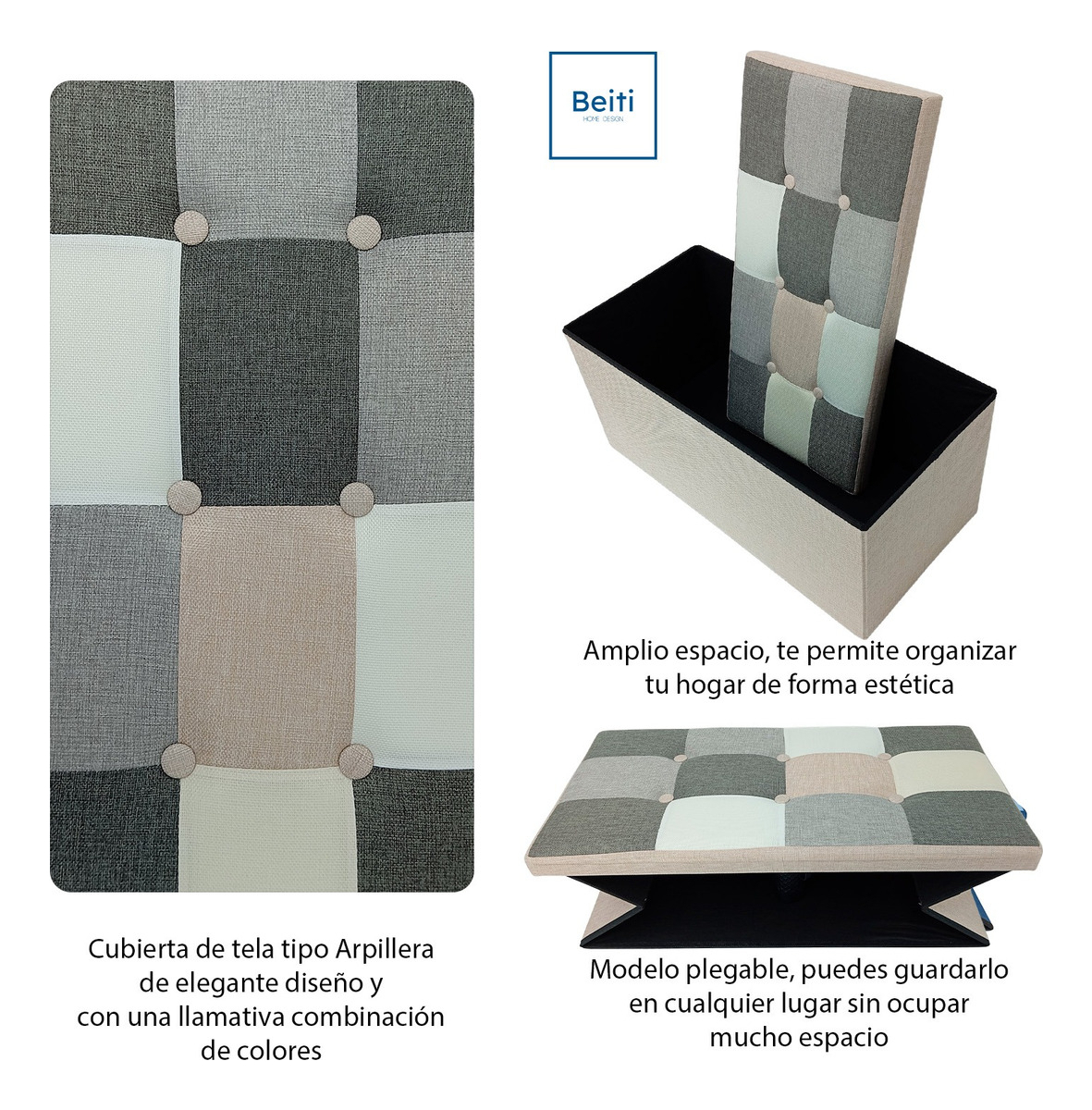 Puff Baul Plegable Organizador 76x38 Tela Mix