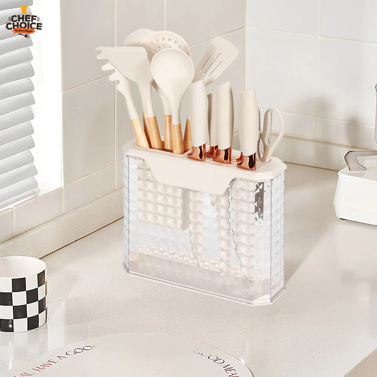 Set 16 Utensilios Cuchillos Cocina Acero Inox Silicona Beiti