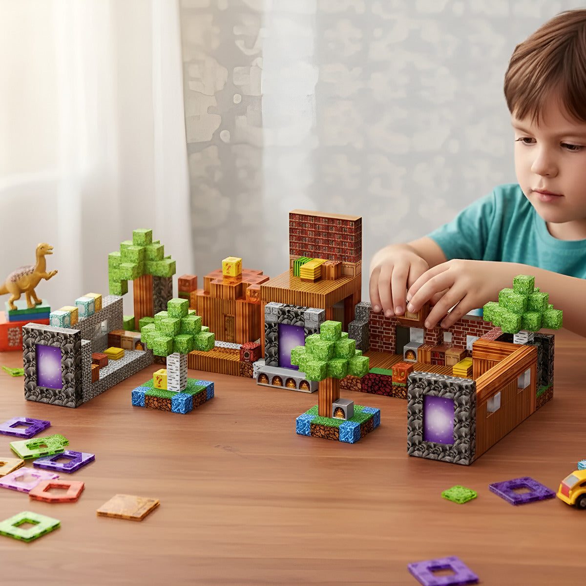 Bloques Magnéticos Tipo Minecraft 204 Pcs Mundo Portales 204 Bosque