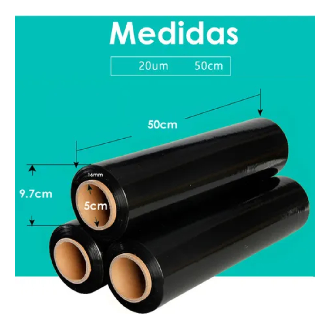 Pack 6 Film Stretch Alusa Embalaje 3kg 600 Metros Industrial Negro