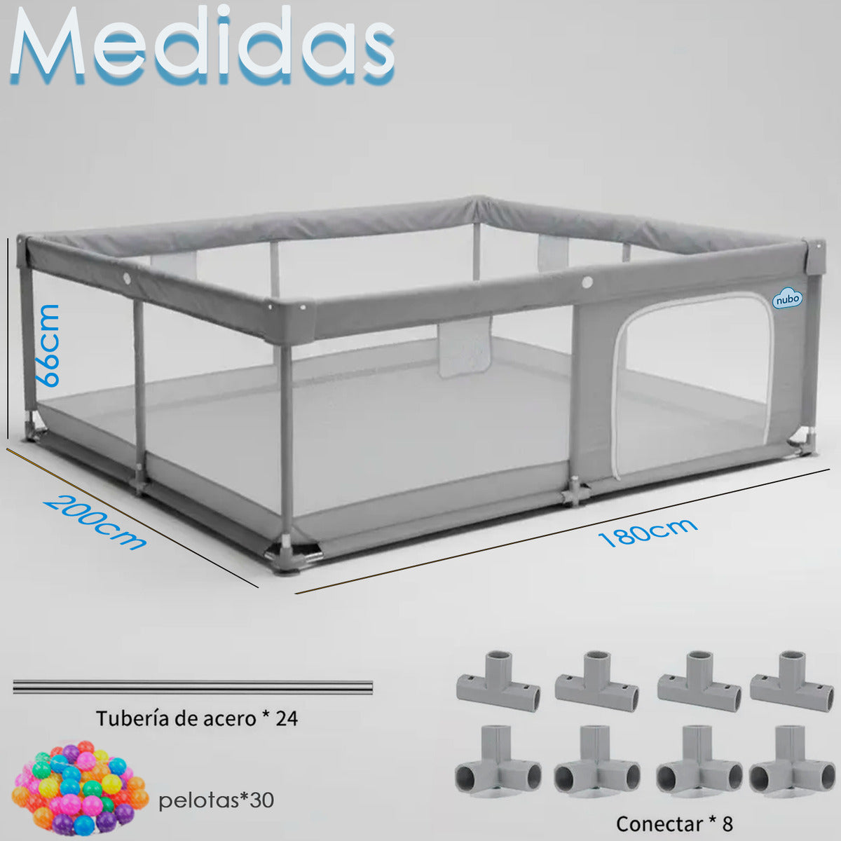 Corral Infantil Nubo Armable Malla Y Tela Oxford 180x200cm