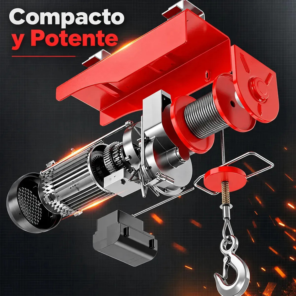 Tecle Electrico De Levante 1200kg De 12 Metros Cable Acero De 1850w Control Remoto