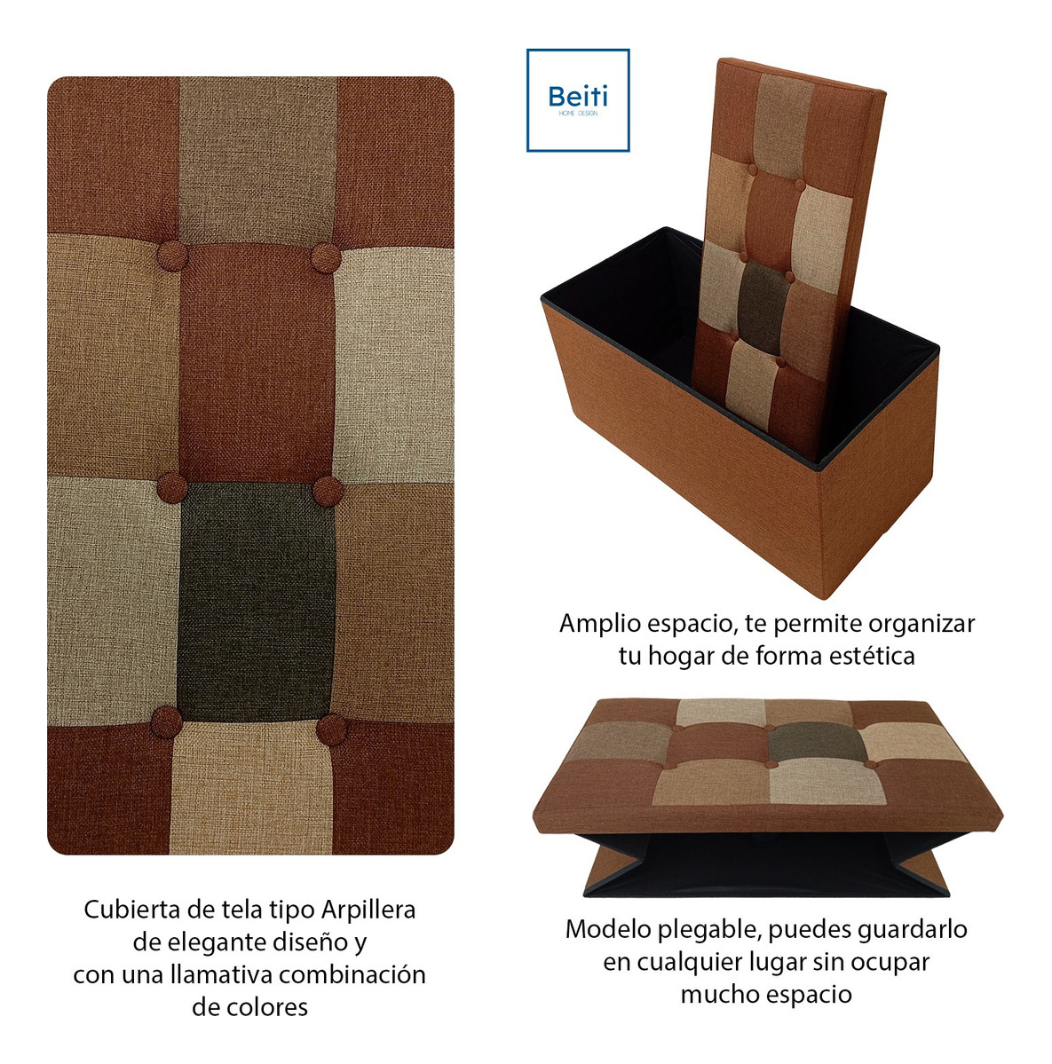 Puff Baul Plegable Organizador 76x38 Tela Mix