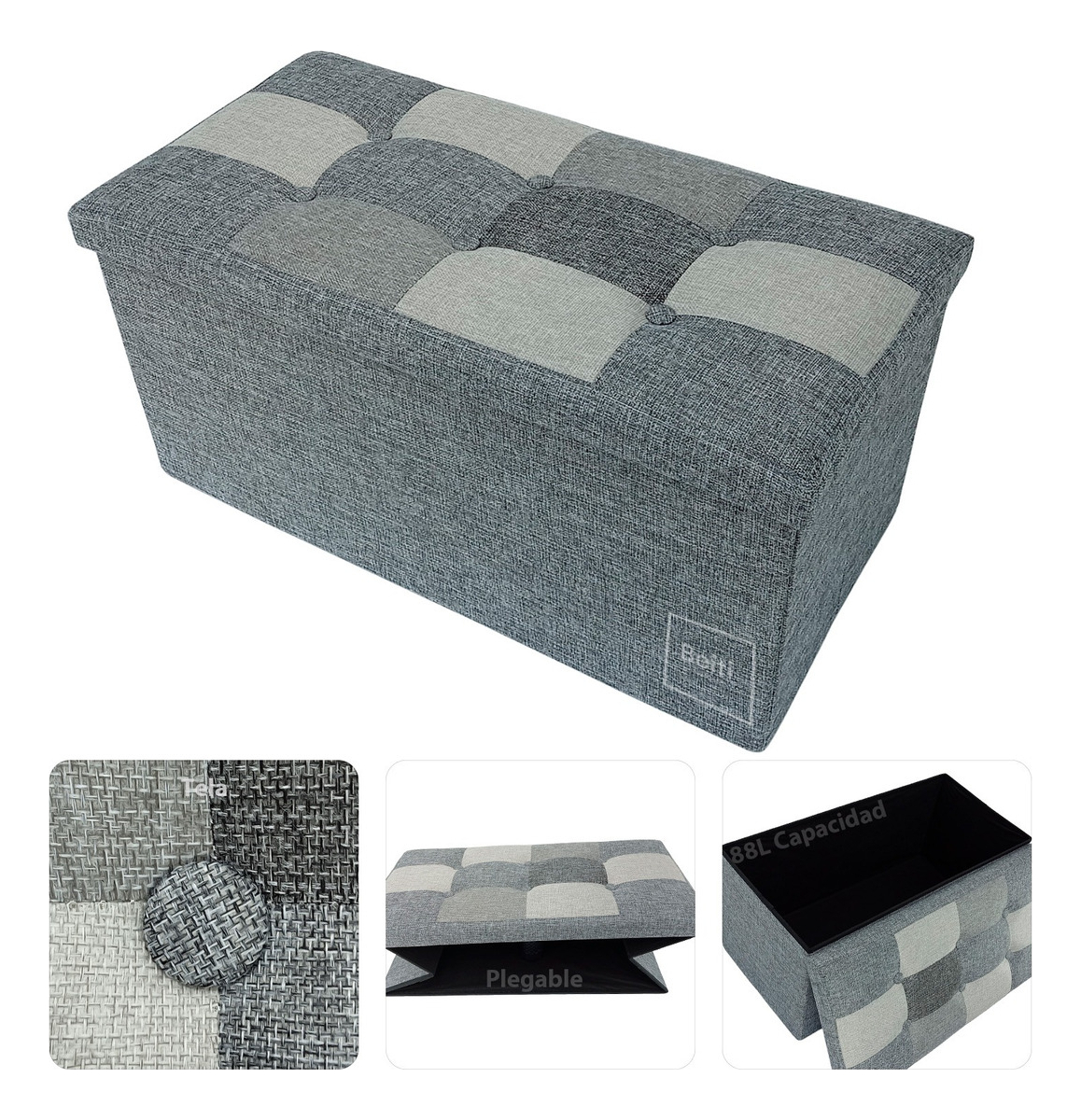 Puff Baul Plegable Organizador 76x38 Tela Mix