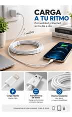 Cable De Carga Lightning Compatible Con iPhone 3 Metros