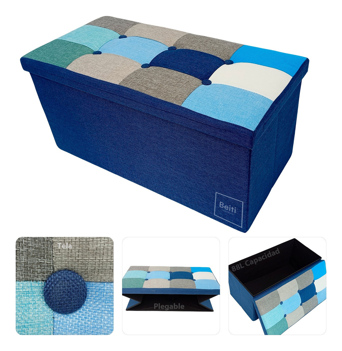 Puff Baul Plegable Organizador 76x38 Tela Mix