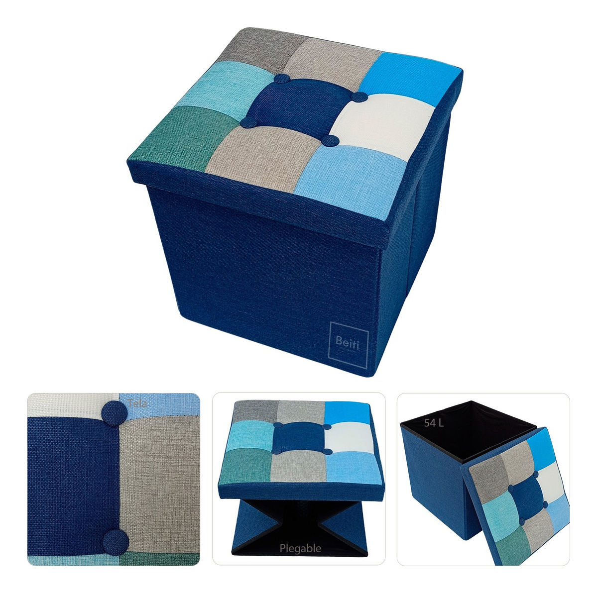 Puff Baúl Plegable Organizador38x38 Tela mix