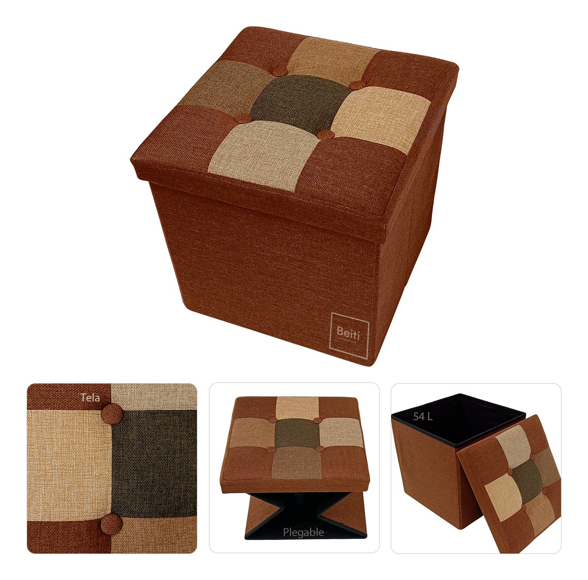 Puff Baúl Plegable Organizador38x38 Tela mix