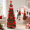 Arbol De Navidad Plegable 180cm Armado Facil Navideño Luces Rojo