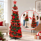 Arbol De Navidad Plegable 180cm Armado Facil Navideño Luces Rojo