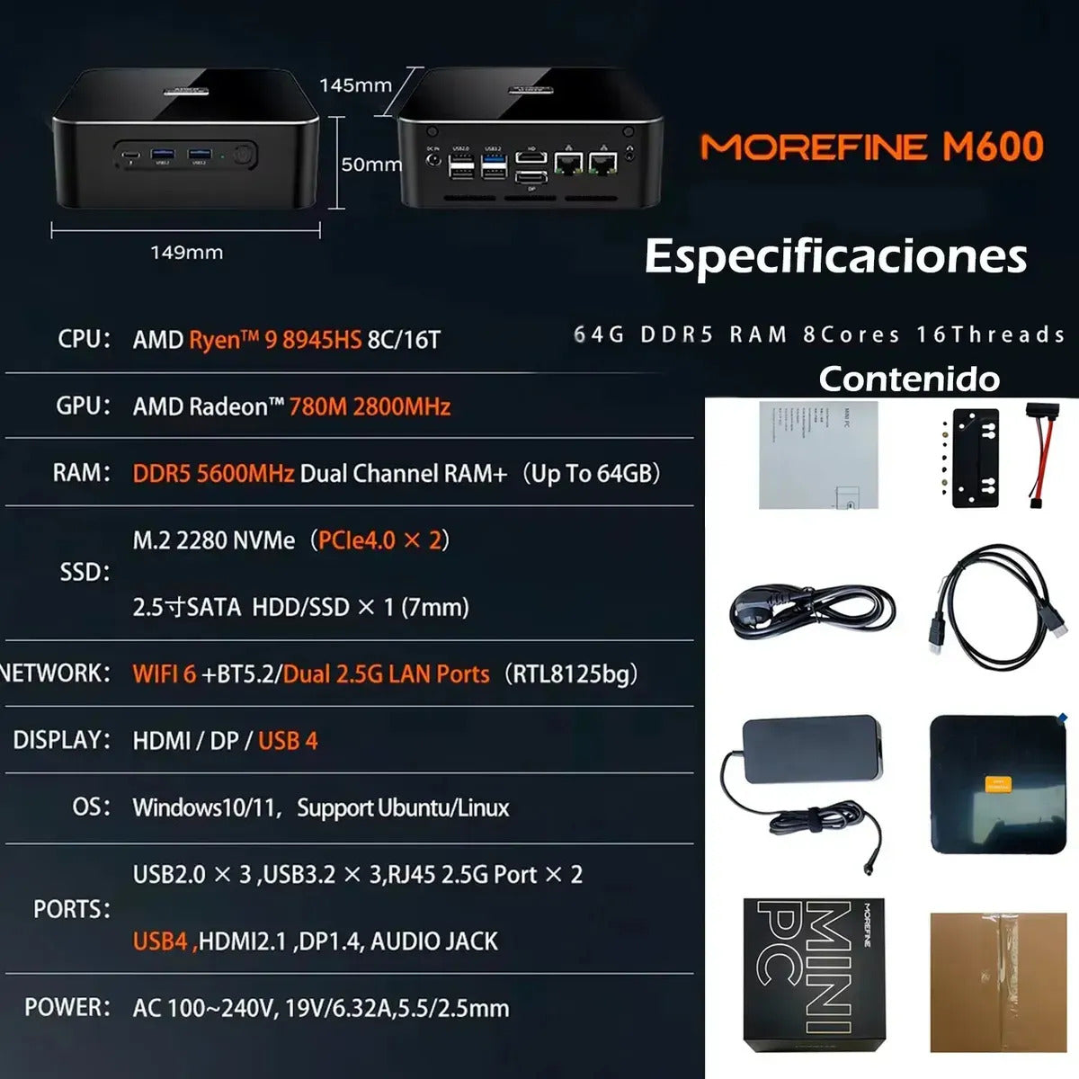 Mini PC MOREFINE M600 con AMD Ryzen 9, 32 GB RAM y 1 TB SSD para Gaming y Diseño
