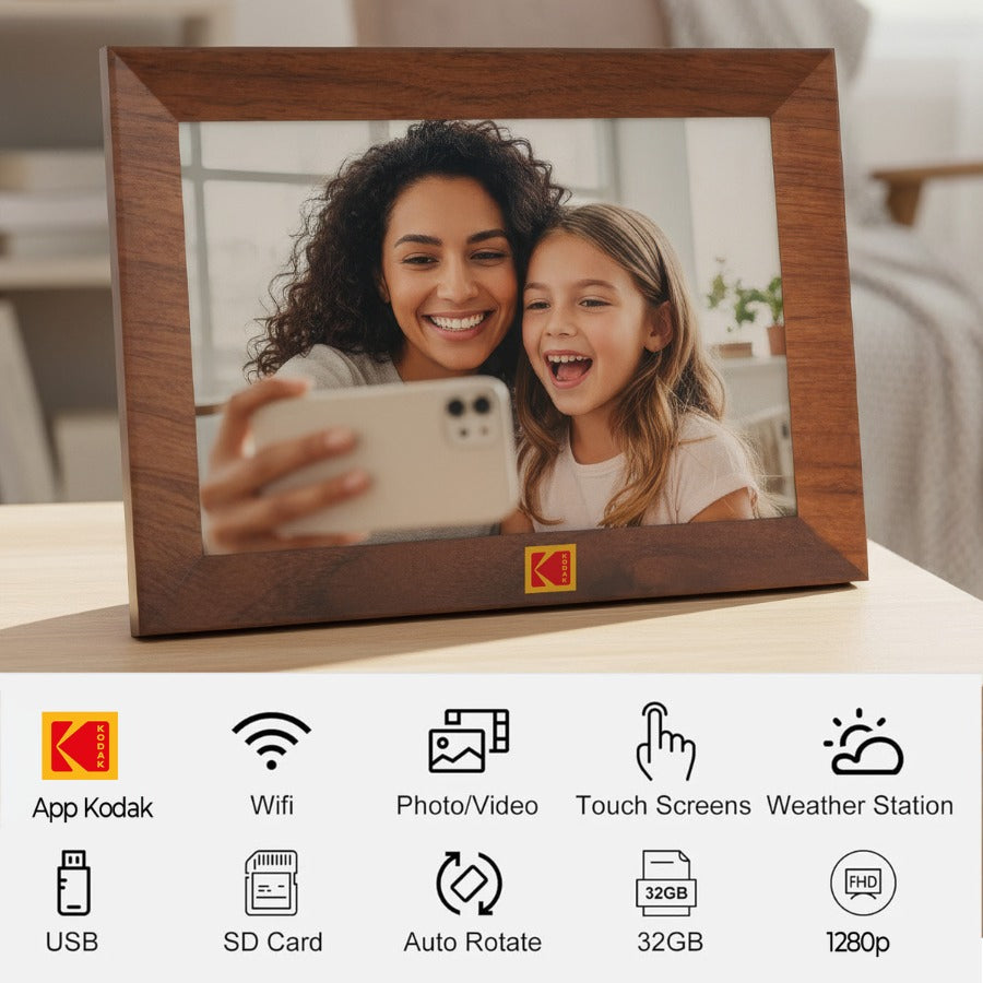 Marco Digital Kodak 10.1 Wifi Fotos Y Videos Ips De Madera
