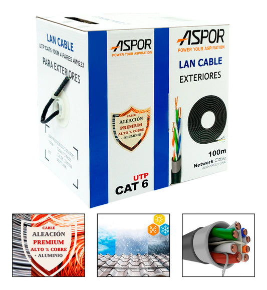 Bobina Cable Red Utp Cat6a 23awg 100m Cca Para Exterior Rj45