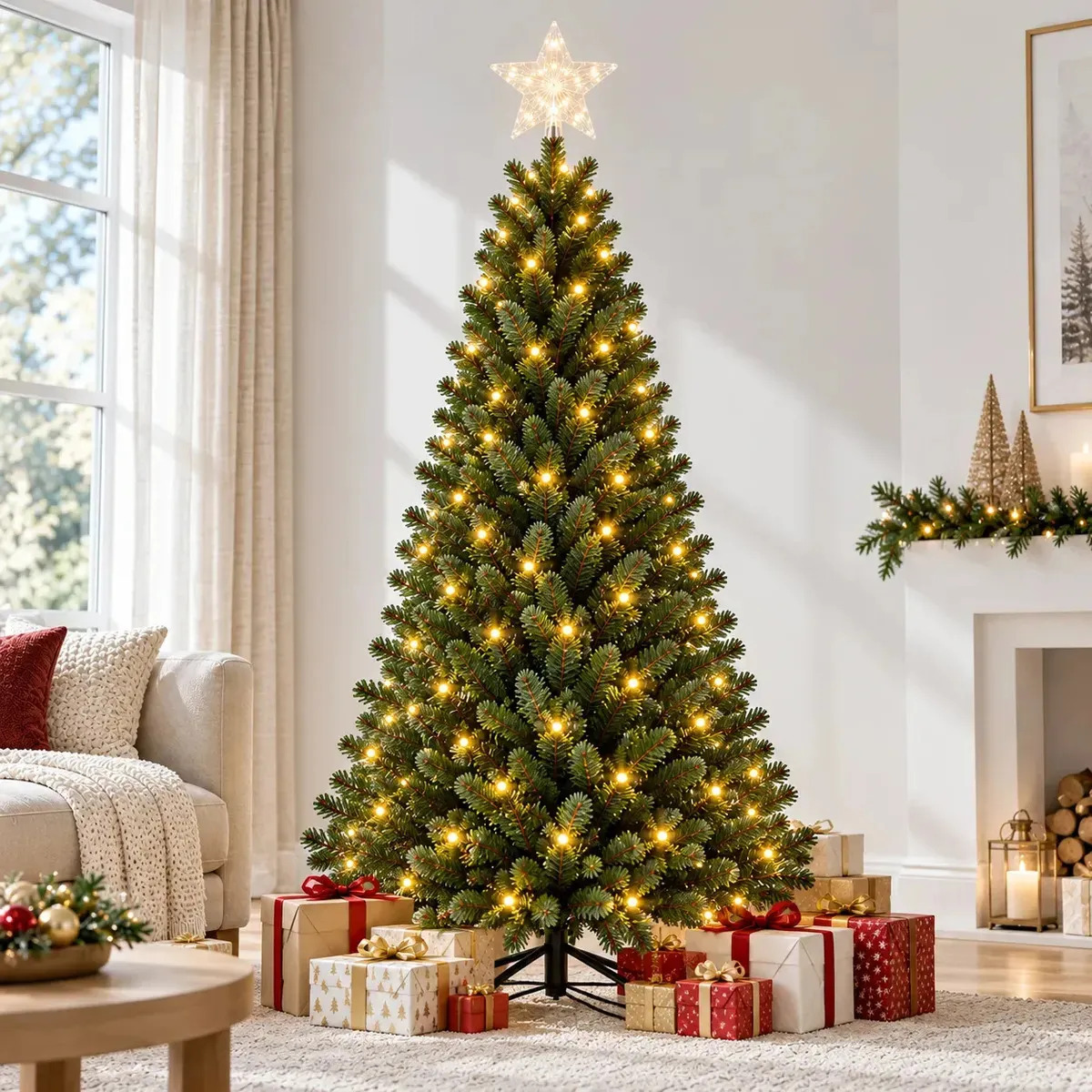 Arbol De Navidad Artificial 210cm Verde Con Luces