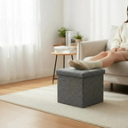 Puff Organizador Baul Plegable Cubo 38x38 Tela Mix Gris