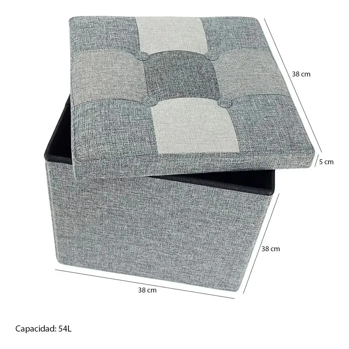 Puff Organizador Baul Plegable Cubo 38x38 Tela Mix Gris