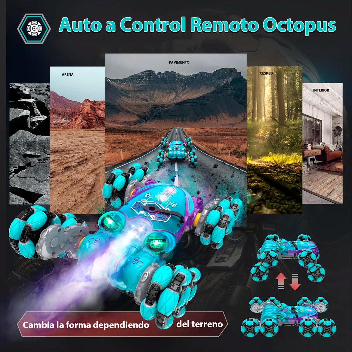 Auto Control Remoto Escalador Octopus Luces Sonido 360°