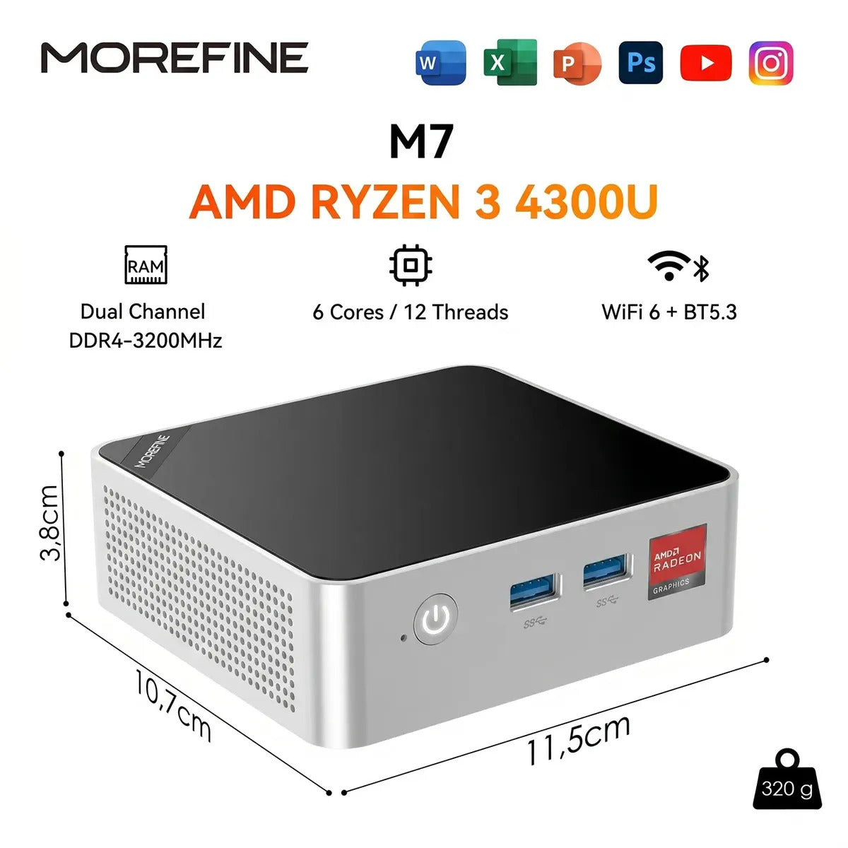 Mini Pc Morefine M7 Ryzen R3 4300u 8gb 256gb 3display 4k Uhd