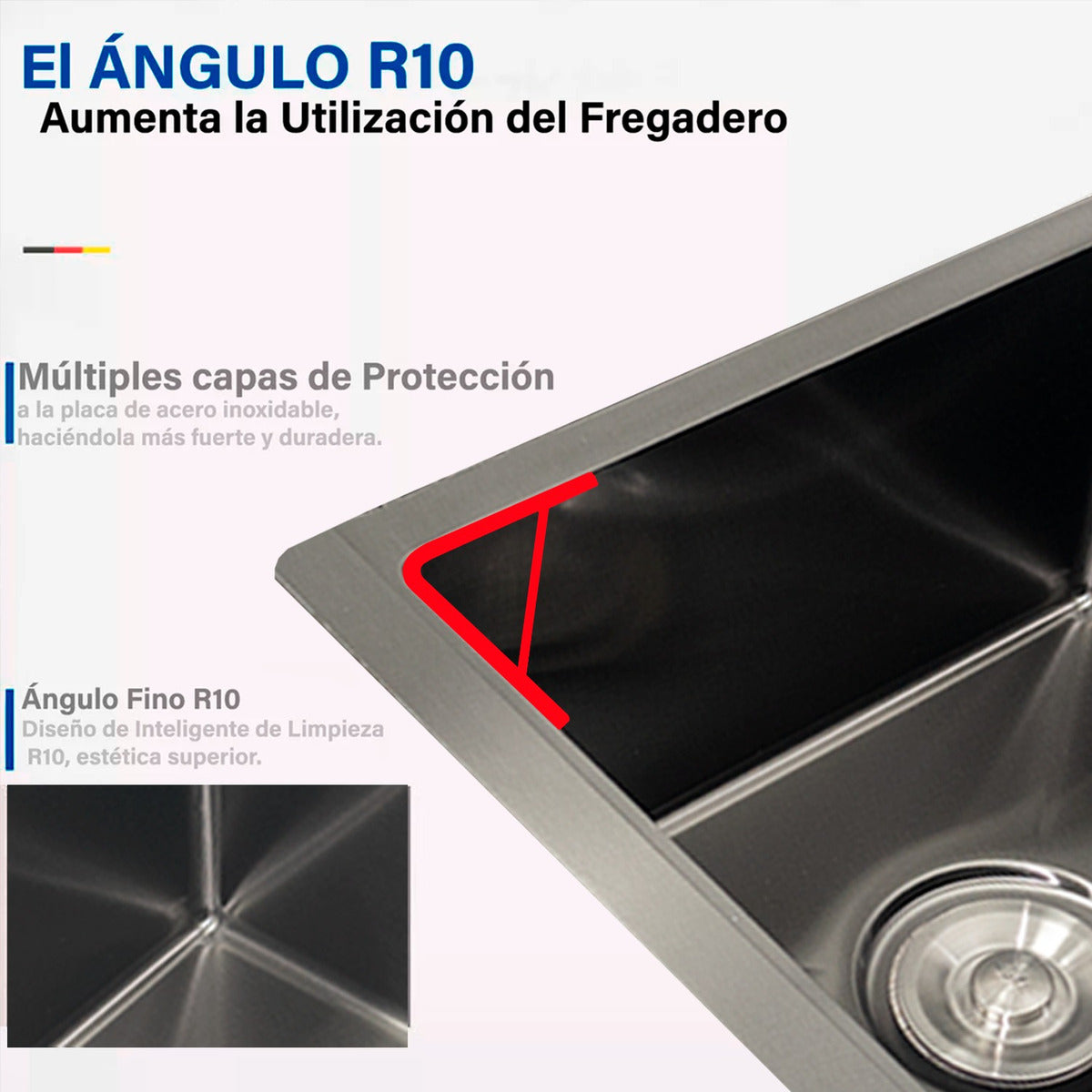 Lavaplatos Premium 100x48Cm Doble Con Lavavasos Y Escurridor