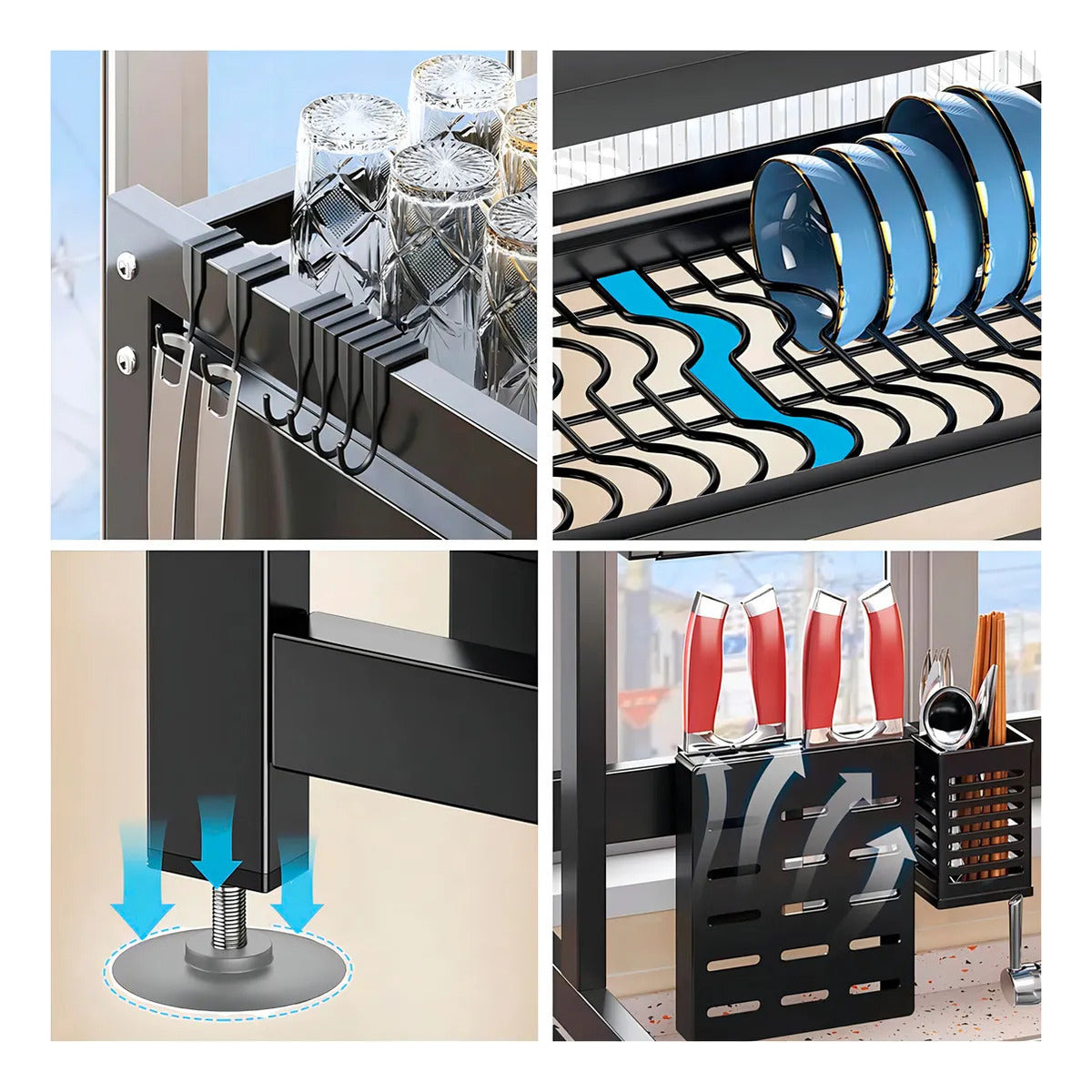 Escurridor Organizador De Platos Con Puerta Estante De 85cm Negro