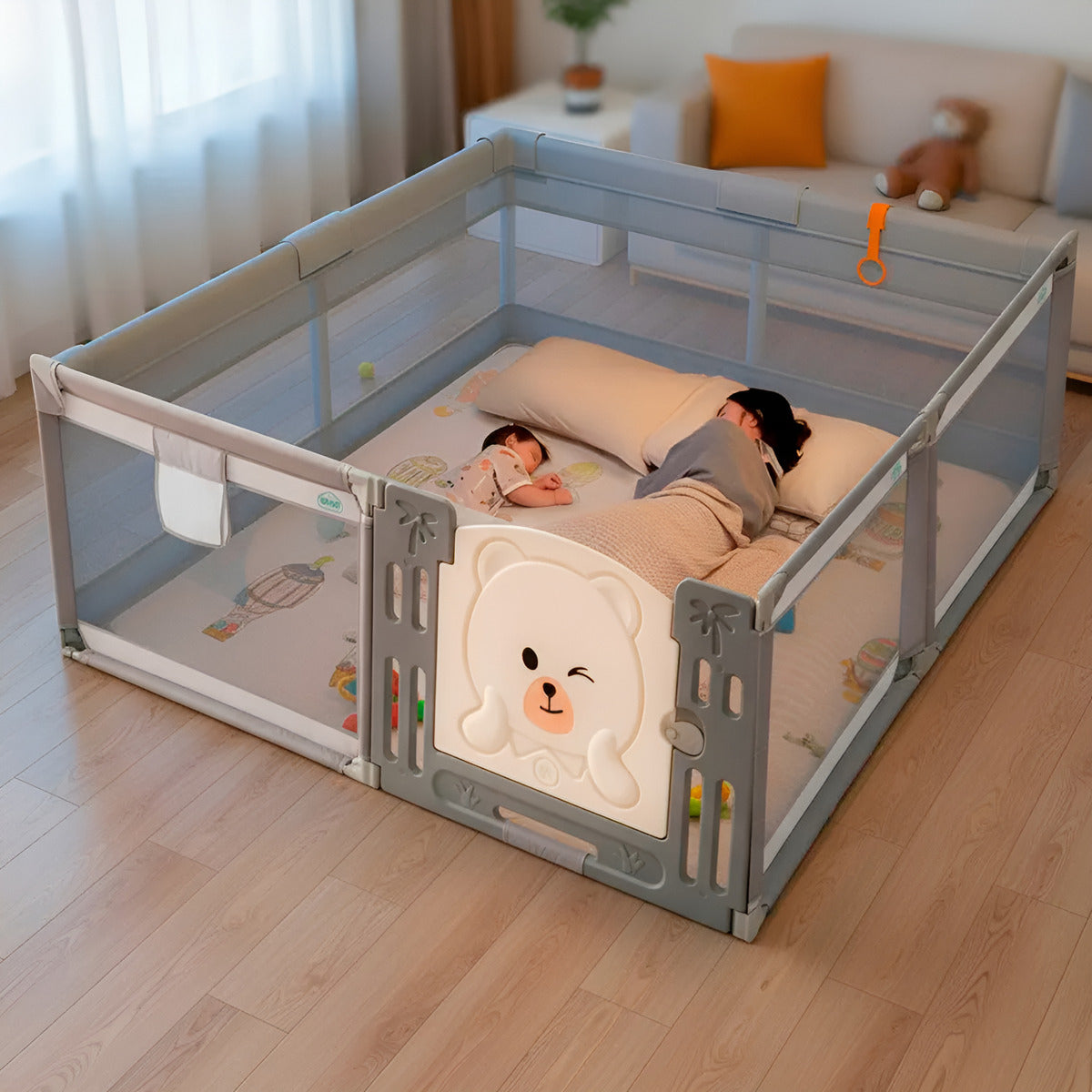 Corral Infantil Nubo Puerta Osito Malla Con Pelotas 180x200cm