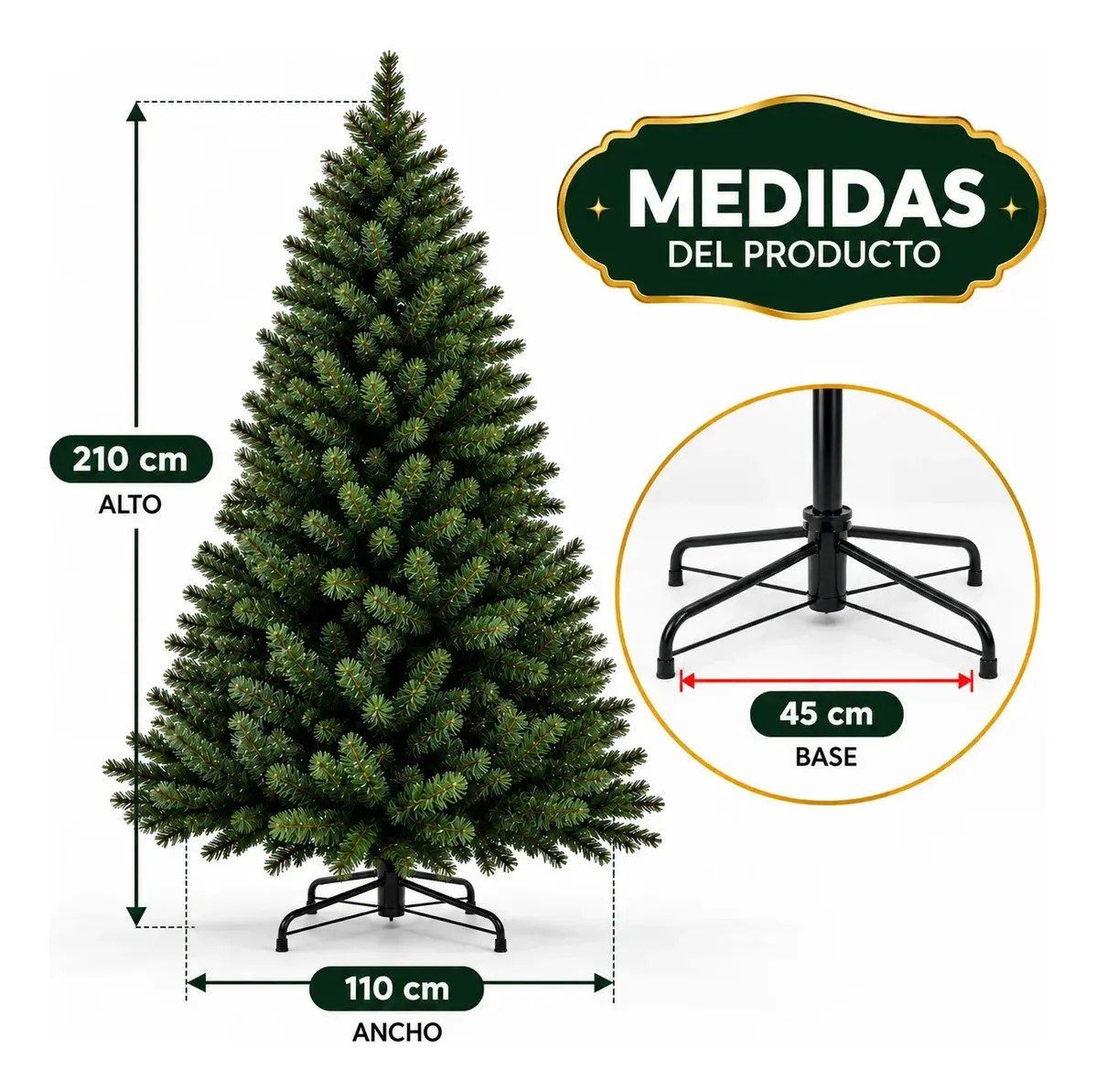 Arbol De Navidad Tradicional 2.1m Verde Artificial 1050 Puntas