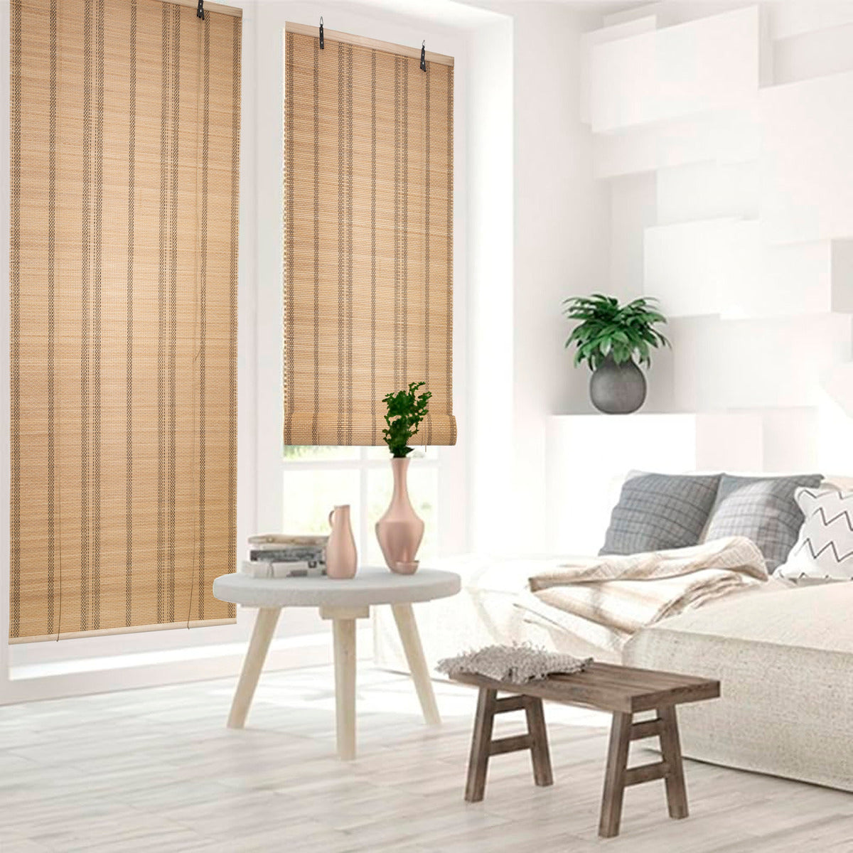 Cortina De Bambú Fino Persiana Roller Enrollable 180x180cm