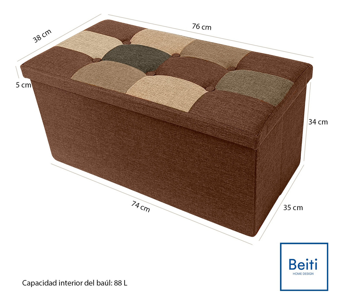 Puff Baul Plegable Organizador 76x38 Tela Mix