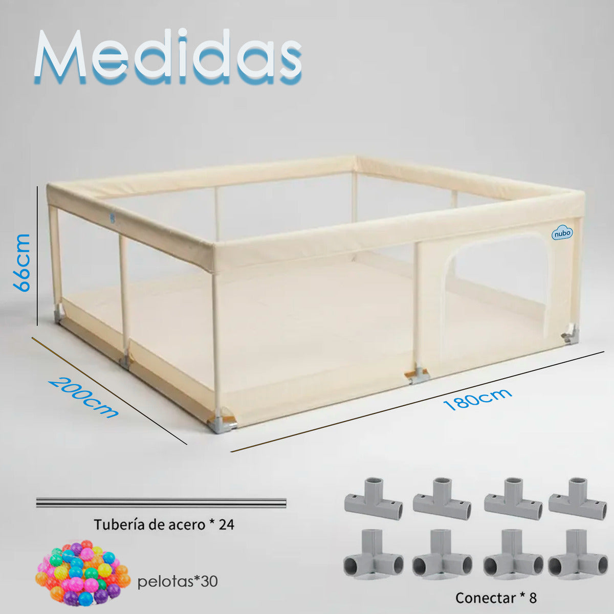 Corral Infantil Nubo Armable Malla Y Tela Oxford 180x200cm