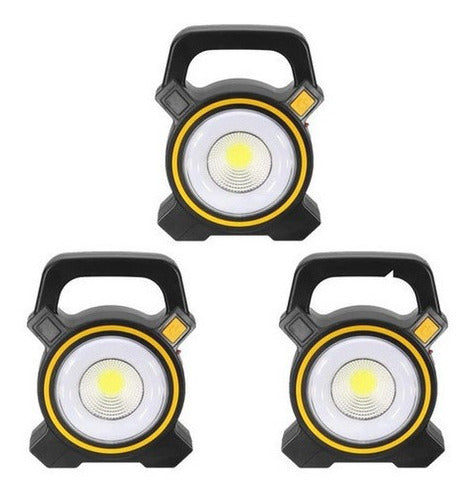 Pack 3 Linterna Foco Led Solar Recargable Para Camping Usb Color De La Luz Blanco