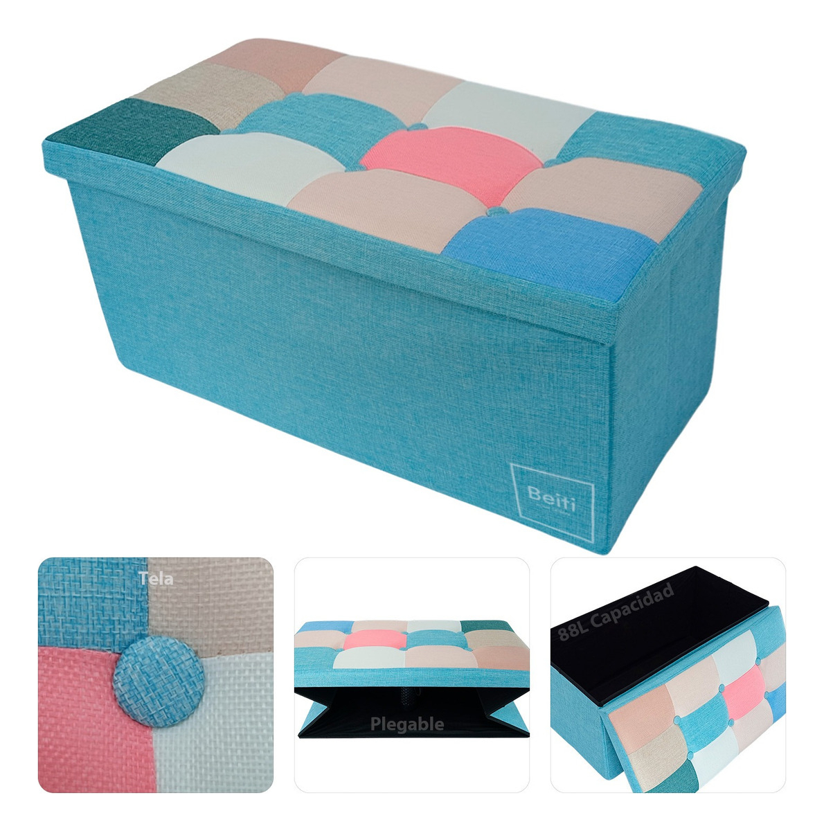 Puff Baul Plegable Organizador 76x38 Tela Mix