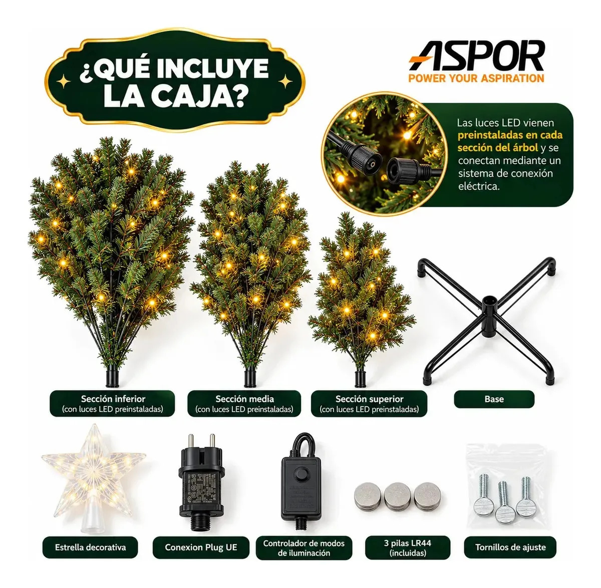 Arbol De Navidad Pino Artificial Con Luz De 1.8m 750 Ramas