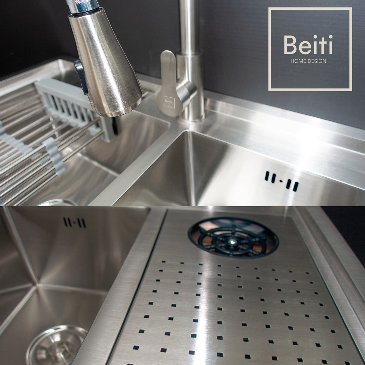 Lavaplatos Premium 100x48Cm Doble Con Lavavasos Y Escurridor