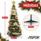 Arbol De Navidad Plegable 180cm Armado Facil Navideño Luces Dorado