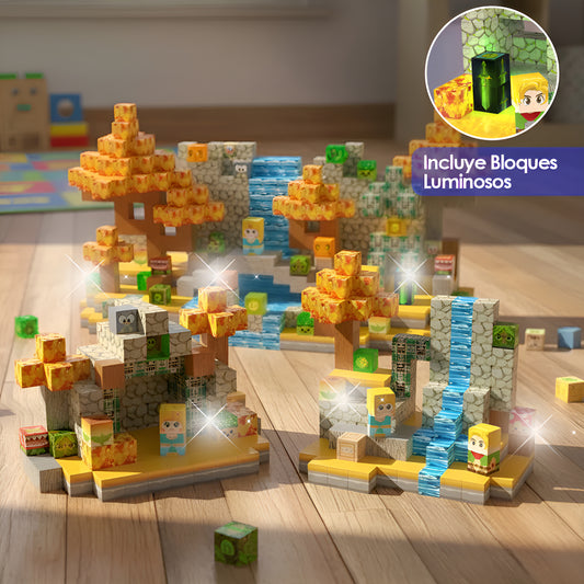 Bloques Magnéticos Tipo Minecraft 200 Pcs Con 10 Bloques De Luz