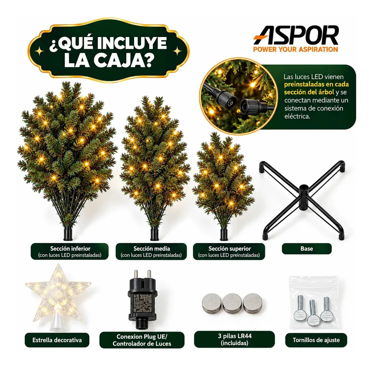 Arbol De Navidad Artificial 210cm Verde Con Luces
