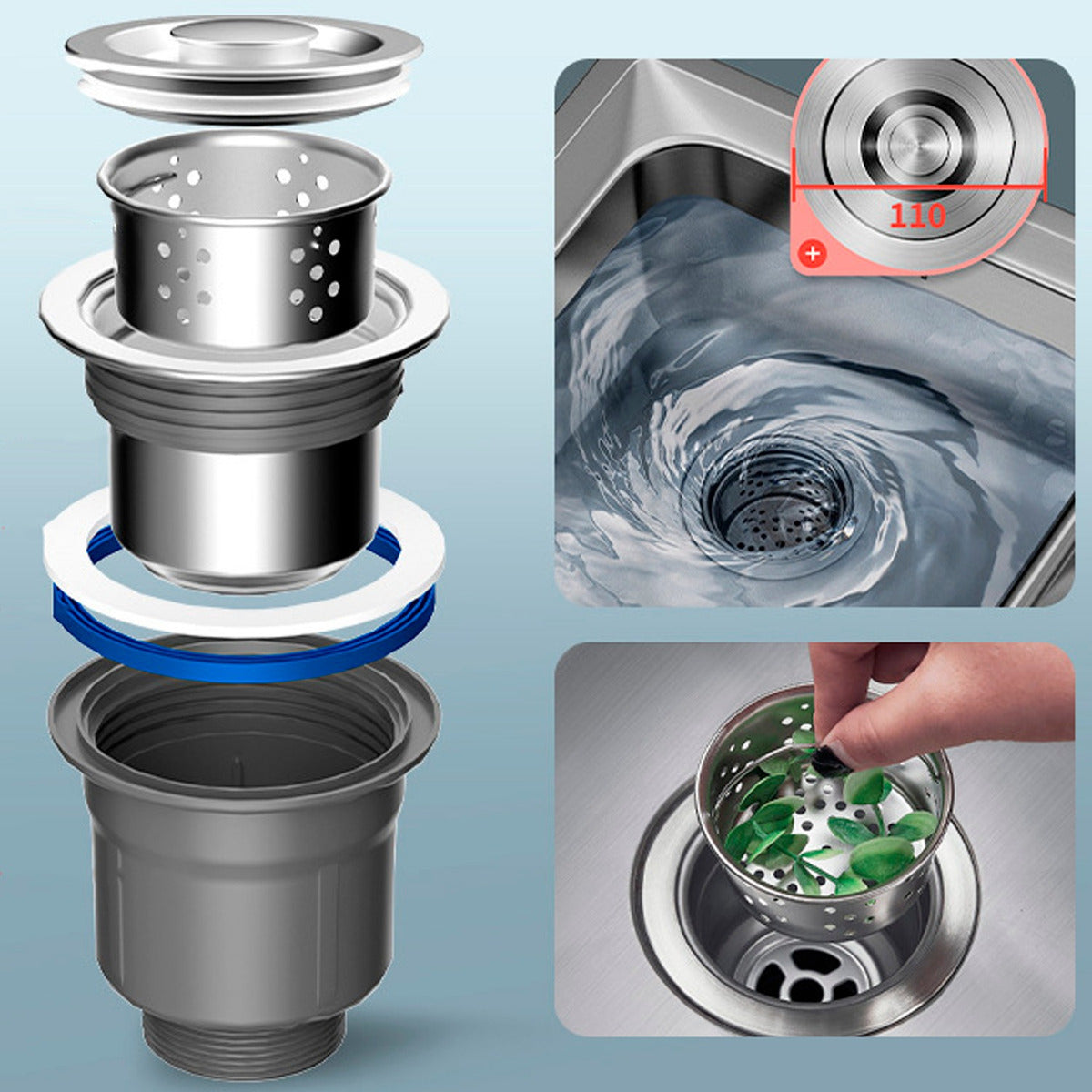 Lavaplatos Premium 100x48Cm Doble Con Lavavasos Y Escurridor