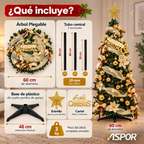 Arbol De Navidad Plegable 180cm Armado Facil Navideño Luces Dorado