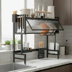 Escurridor Organizador De Platos Con Puerta Estante De 85cm Negro