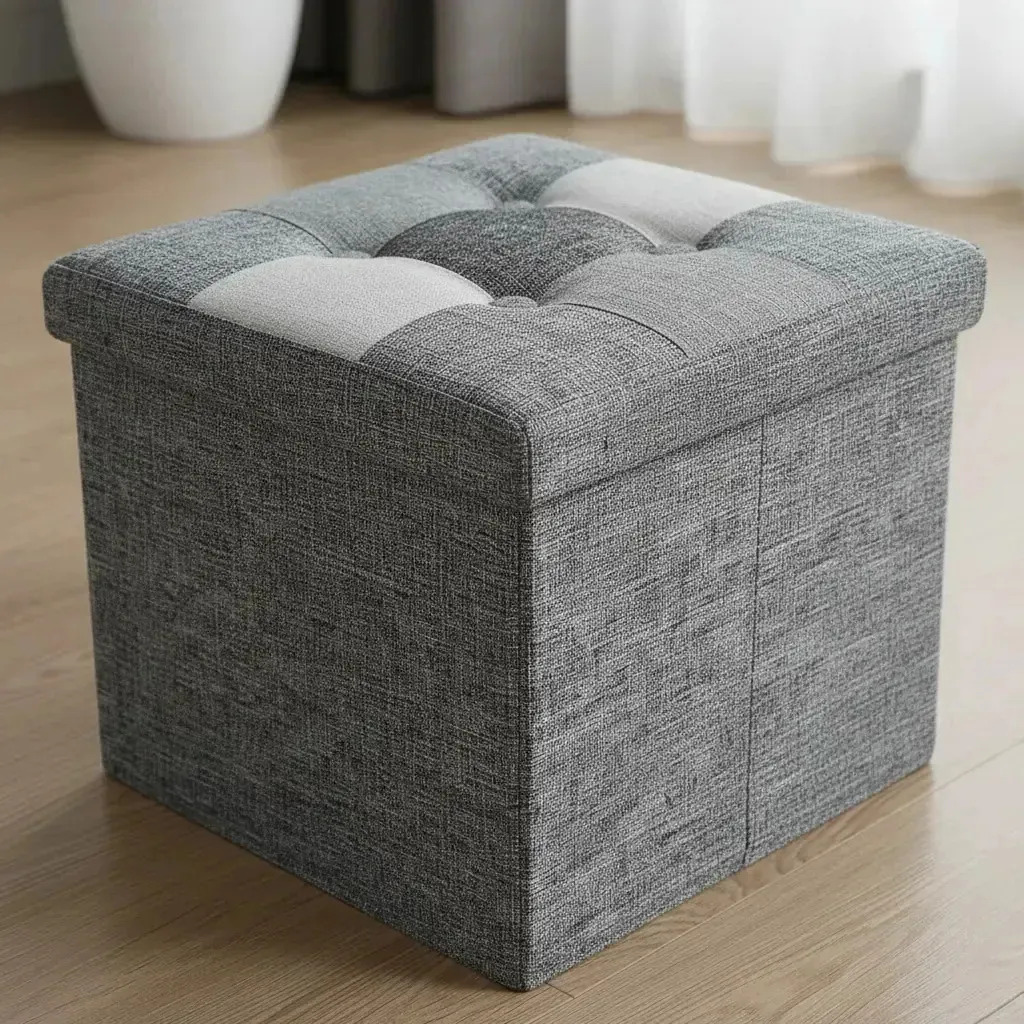 Puff Organizador Baul Plegable Cubo 38x38 Tela Mix Gris