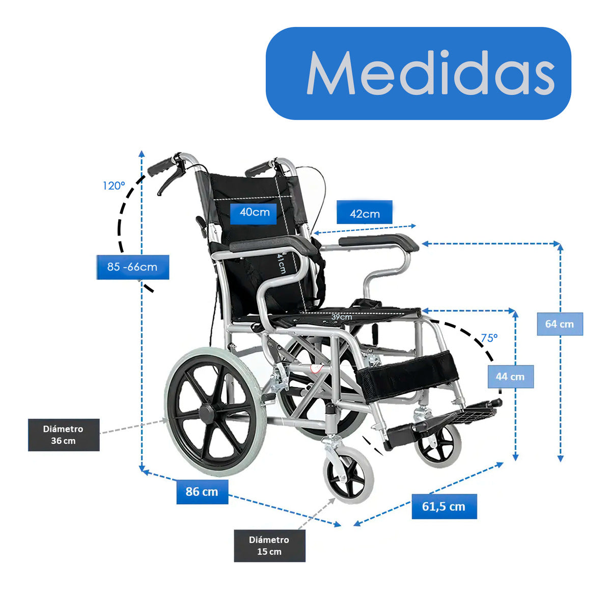 Silla Ruedas Geriatrica Plegable Con Frenos De 110kg